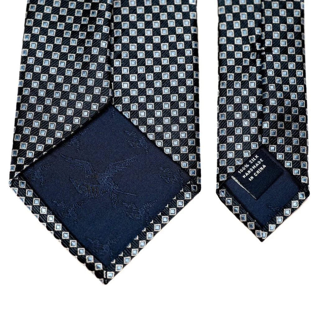American Living 100% Silk Woven Navy and‎ Sky Blue Geometric Necktie, EUC